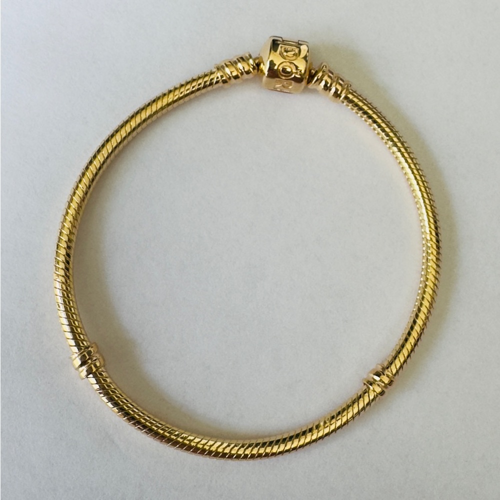 Authentic Pandora 14k Solid Gold Moments Snake Chain Bracelet Size 7.1”